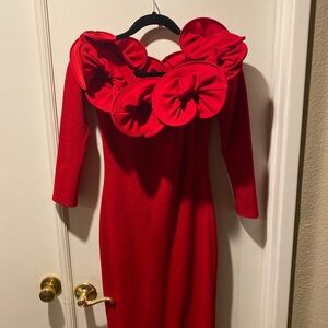 Elegant Red Dress with Floral Accents